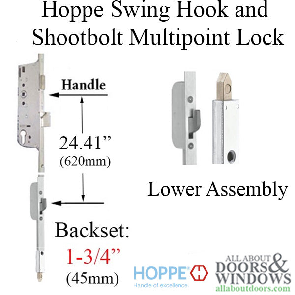 Hoppe Lower Gear Assembly with Swing Hook and Shootbolt – 45mm Backset, 16mm Faceplate, 36" Handle Height