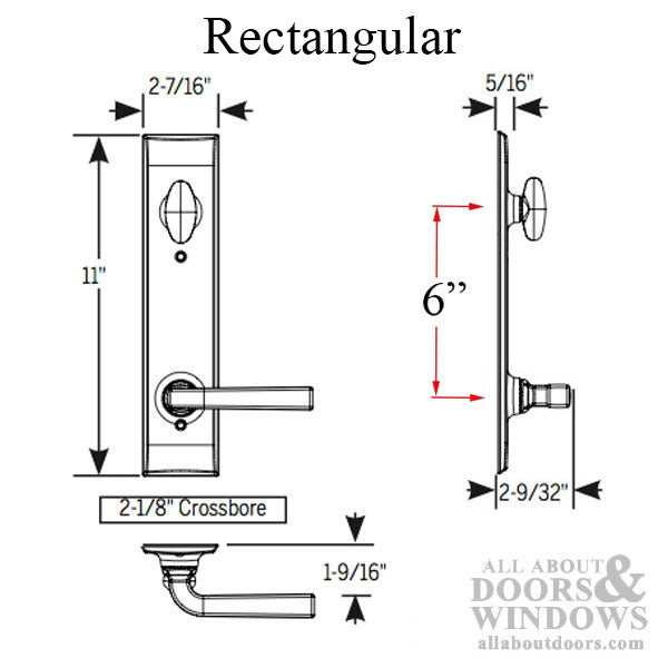 Trilennium Passive Handleset Trim with T-Turn Drive – 6" Handle to Cylinder Spacing