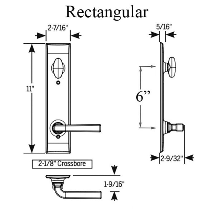 Trilennium Passive Handleset Trim with T-Turn Drive – 6" Handle to Cylinder Spacing