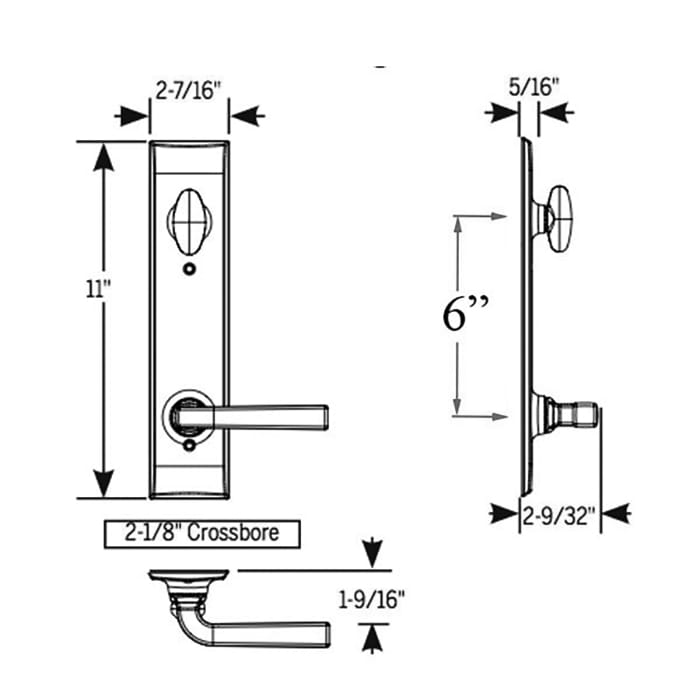 Trilennium Dummy Handleset Trim with Fixed Levers – 6" Handle to Cylinder Spacing
