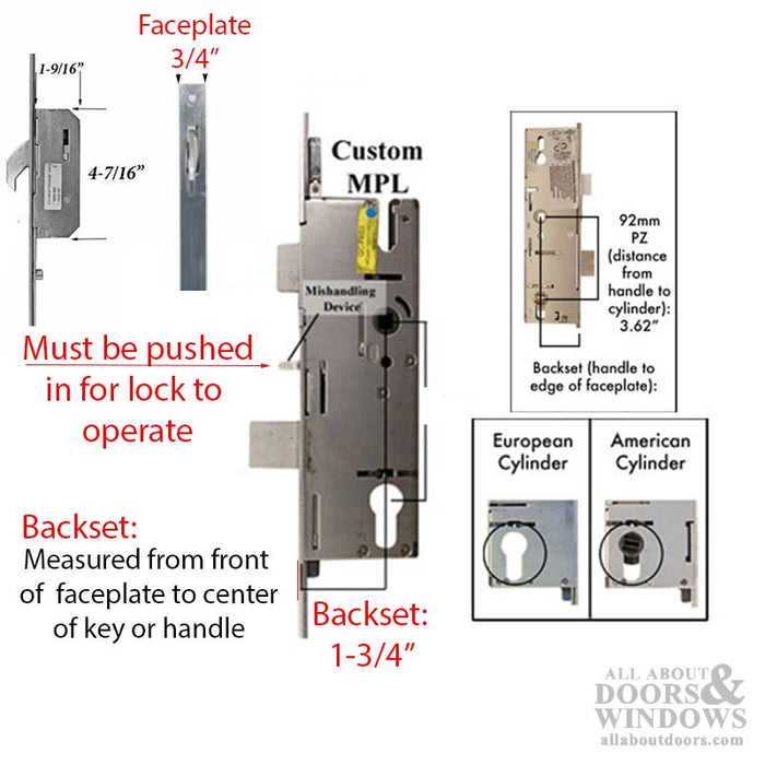 Winkhaus Multipoint Lock Replacement for 76-1/4" Double Doors – 45mm Backset, Euro Cylinder