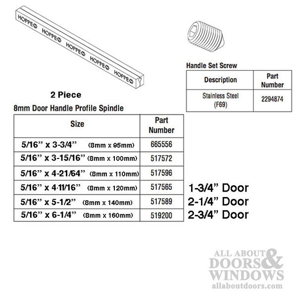 Hoppe Split Shaft Spindle – 8mm x 120mm for 45mm Doors