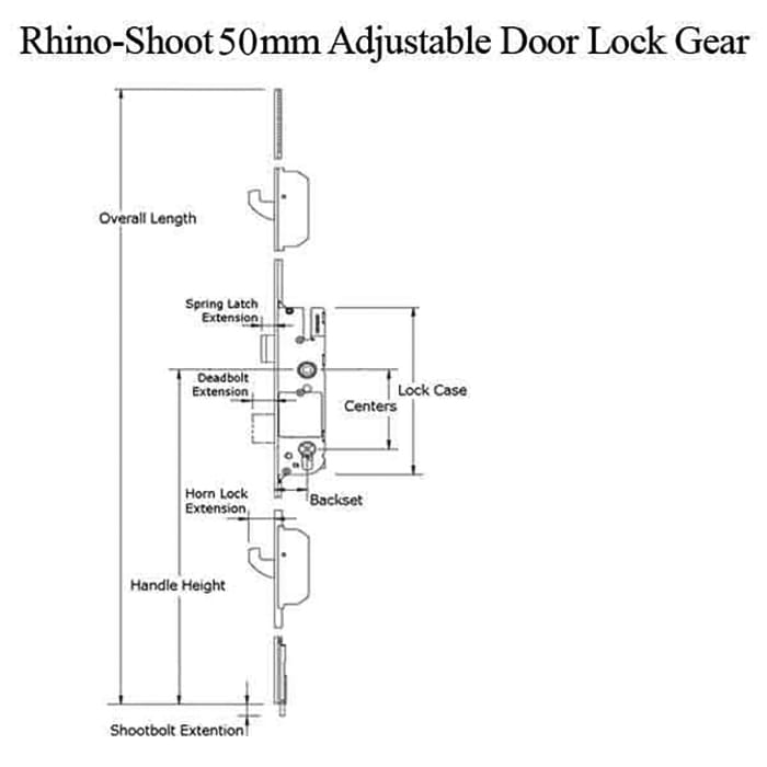 GU Rhino Hook Bolt Multipoint Lock – 50mm Backset, 92mm PZ, Silver Ferguard