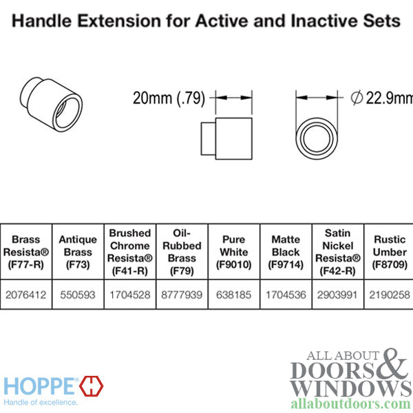 Hoppe Handle Extension – 3/4" Extension, White