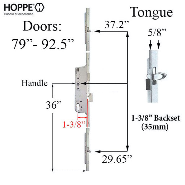 Hoppe Multipoint Lock Replacement Kit – 35mm Backset, 92mm PZ, 16mm Faceplate