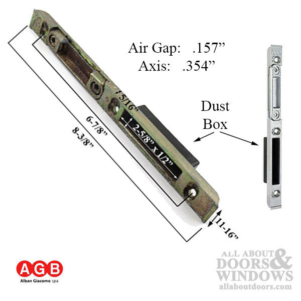 AGB Non-Handed Surface Mount Lock Strike Plate with Dust Box – 4mm Gap, 9mm Axis