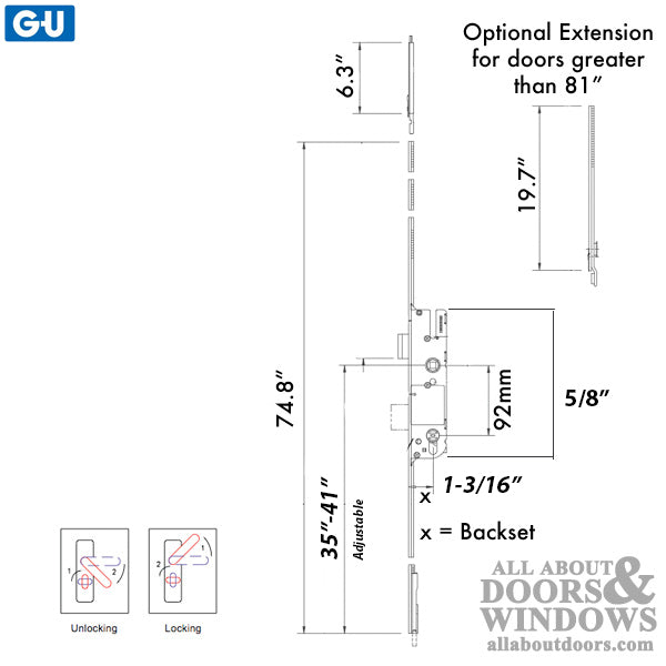 G-U/Ferco Active Multipoint Lock Kit – 30mm Backset, 92mm PZ, 35" Handle Height
