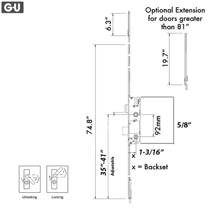 G-U/Ferco Active Multipoint Lock Kit – 30mm Backset, 92mm PZ, 35" Handle Height
