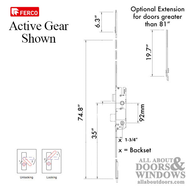 GU Cremona Inactive Multipoint Lock with Bottom Shootbolt – 35mm Backset, 92mm PZ