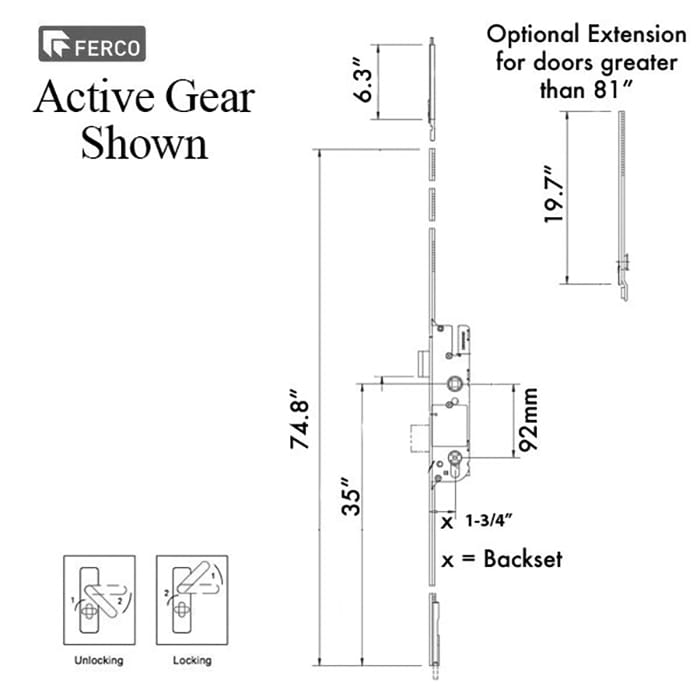 GU Cremona Inactive Multipoint Lock with Bottom Shootbolt – 35mm Backset, 92mm PZ