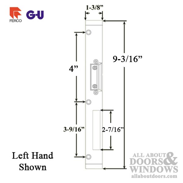 G-U/Ferco Latch & Deadbolt Raised Strike Plate for Sloped Frame – Right Hand