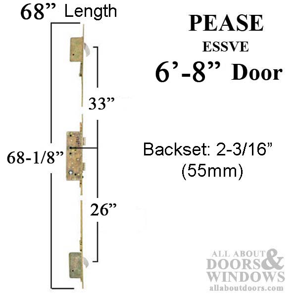Pease Multipoint Lock Replacement Kit for 6' 8" Doors – 60mm Backset, 20mm Faceplate