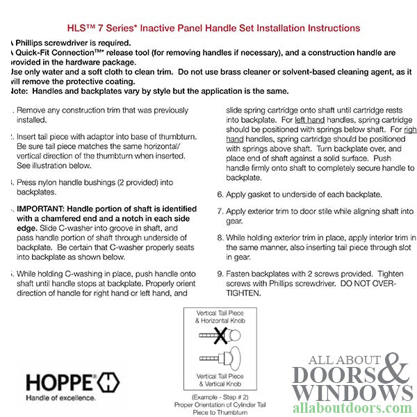 Hoppe HLS7 Inactive Door Parts Kit – 1-3/4" Door Thickness