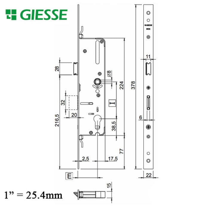 Giesse Multipoint Lock – 45mm Backset, 92mm PZ, 22mm Faceplate