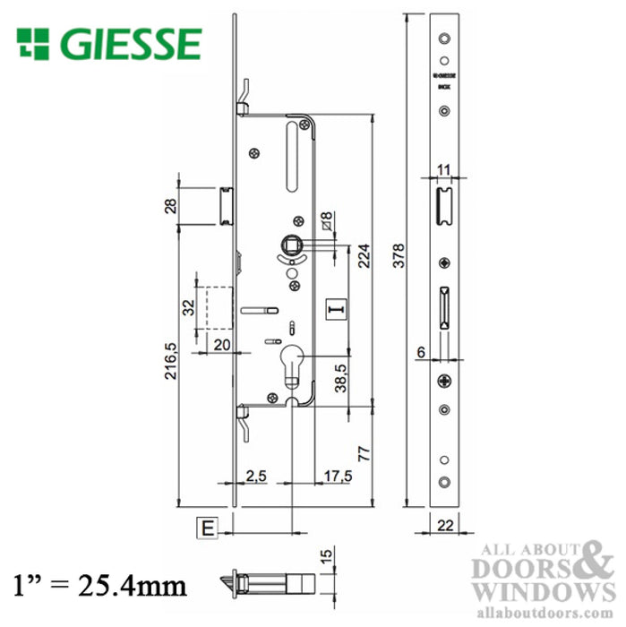 Giesse Multipoint Lock – 45mm Backset, 92mm PZ, 22mm Faceplate