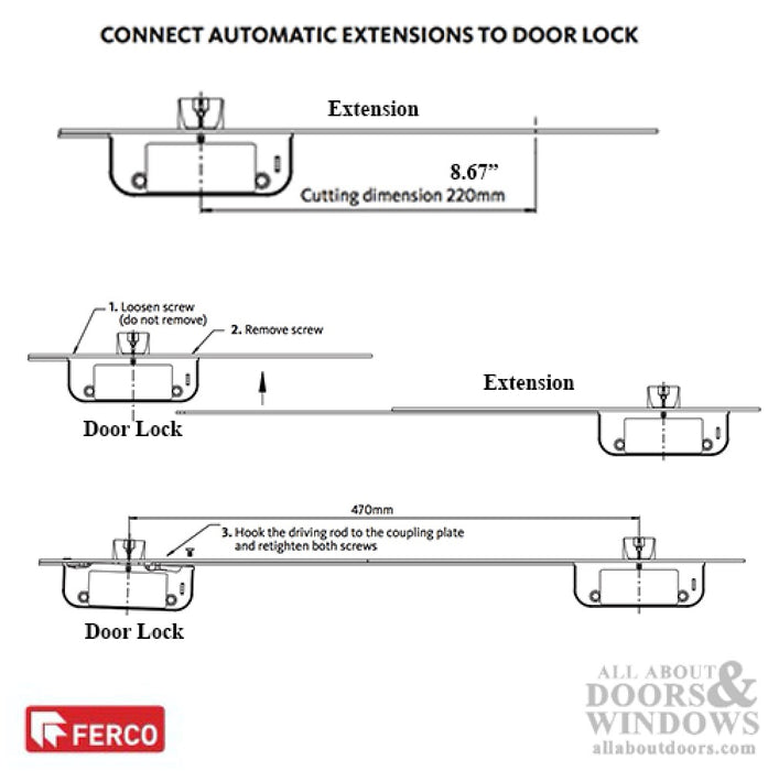 GU Upper Latchbolt Extension for Doors Over 8' – 16mm Faceplate, 20-21/32" Length