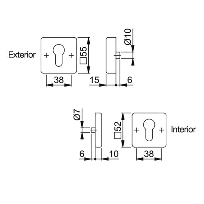 Hoppe Square Rosettes for Euro Profile Cylinder – Stainless