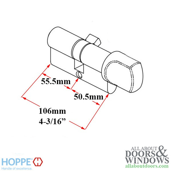Hoppe Euro Profile Cylinder with Stainless Thumbturn – 106mm, for 3" Doors
