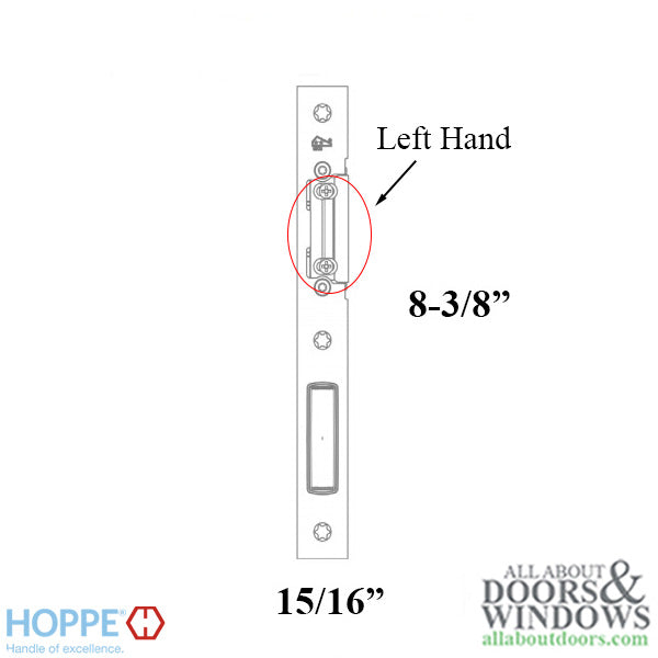 Hoppe Latch & Deadbolt Strike for Key Operated Multipoint Lock – Left Hand, Brushed Stainless Steel