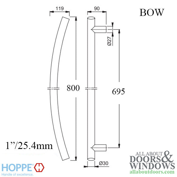 Hoppe Bow-Shaped Door Pull Handle – 31-1/2" Stainless Steel