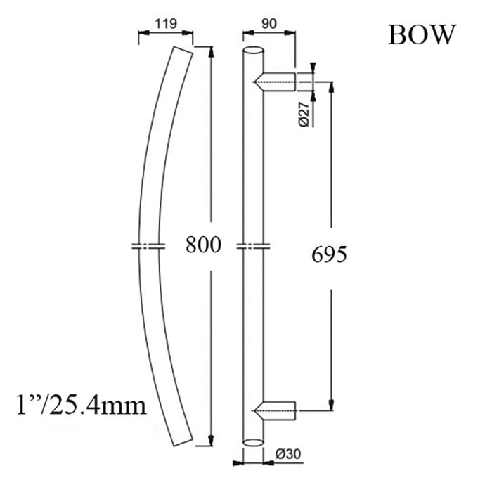 Hoppe Bow-Shaped Door Pull Handle – 31-1/2" Stainless Steel