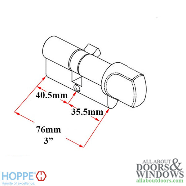 Hoppe Euro Profile Cylinder with Stainless Thumbturn – 3" for 1-3/4" Doors