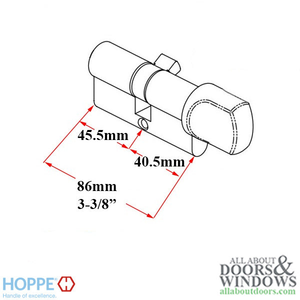 Hoppe Euro Profile Cylinder with Stainless Thumbturn – 86mm, for 1-3/4" Doors