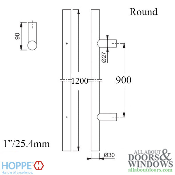 Hoppe E5011 Stainless Steel Pull Handle – 47-1/4" Length