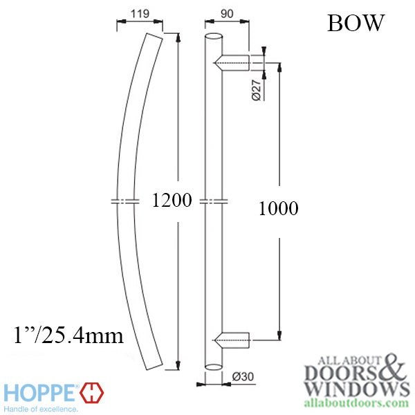 Hoppe E5511 Bow-Shaped Pull Handle – 47-1/4" Stainless Steel