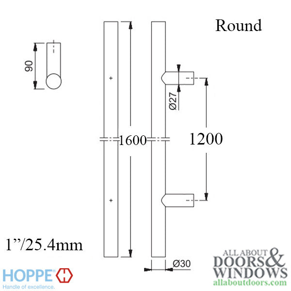 Hoppe E5011 Stainless Steel Pull Handle – 1600mm