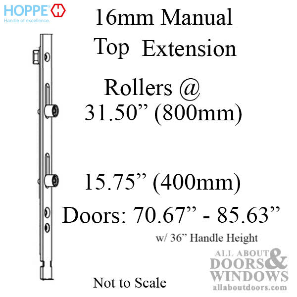 Hoppe Manual Top Extension – 2 Roller for 4 Roller System, 16mm Faceplate