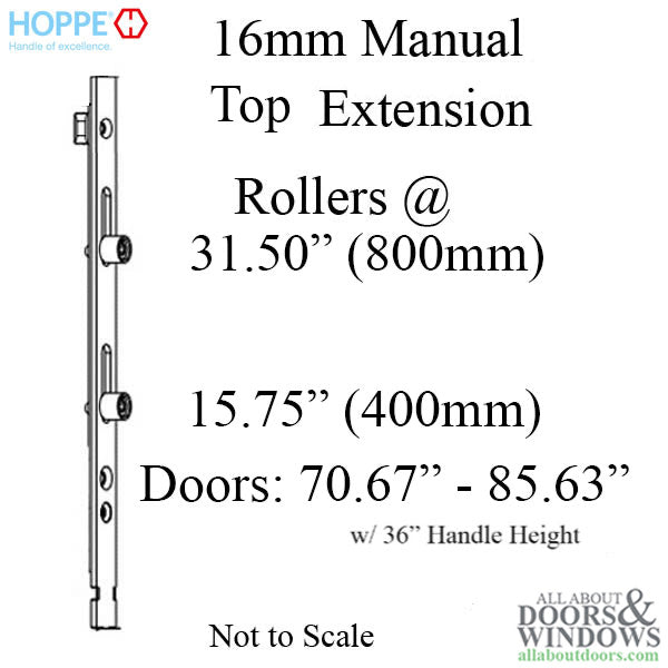 Hoppe Manual Top Extension – 2 Roller for 4 Roller System, 16mm Faceplate