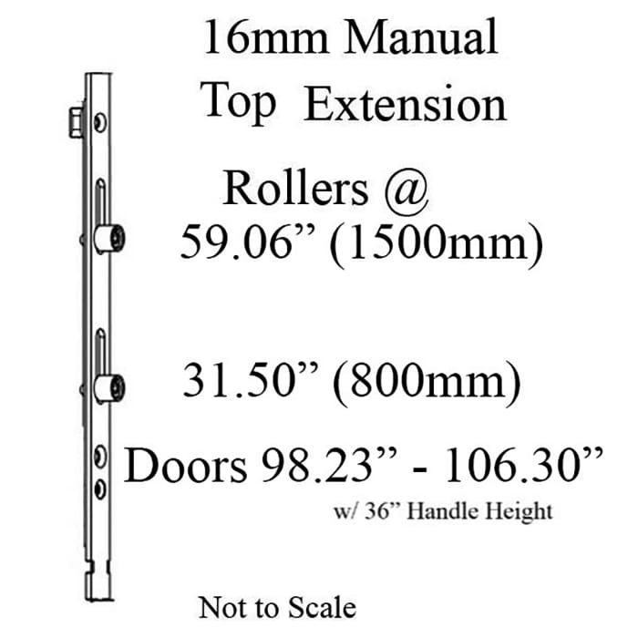 Hoppe Top Extension for Manual Four Roller Multipoint Lock – 16mm Faceplate, Stainless Steel