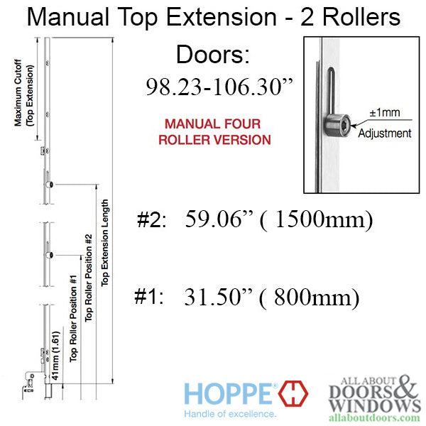 Hoppe Top Extension for Manual Four Roller Multipoint Lock – 16mm Faceplate, Stainless Steel