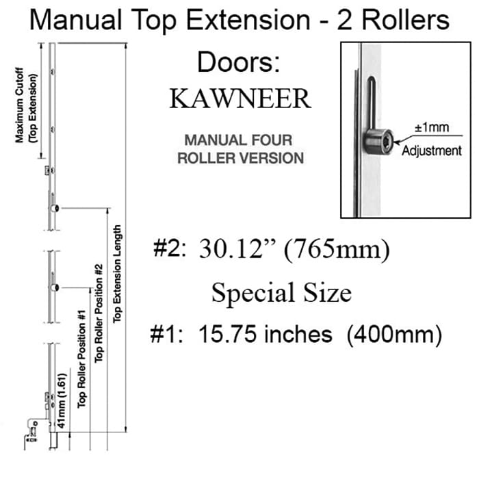 Middle Extension for Kawneer Doors – 808mm Length, 2 Rollers