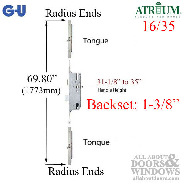Atrium Tongue Multipoint Lock Replacement for GU Tripact – 35mm Backset, 92mm PZ