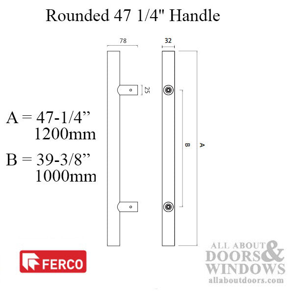 GU Ferco Straight Pull Handle – 47-1/4" Length, Stainless Steel