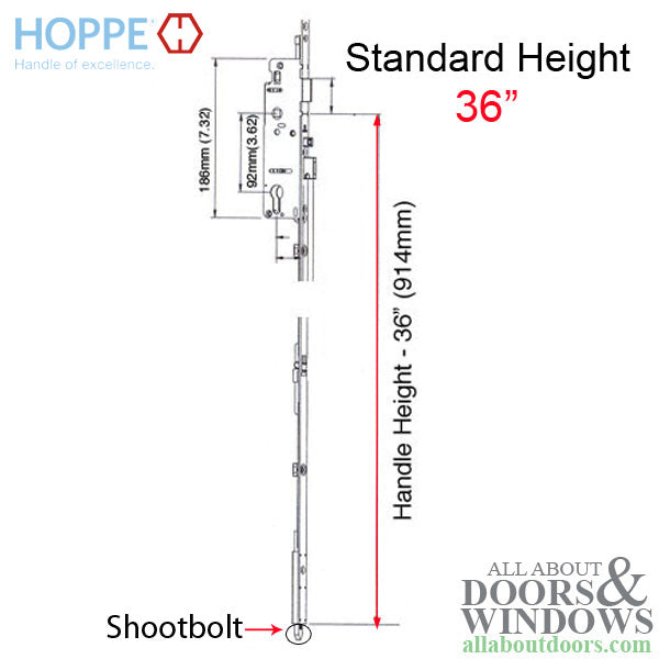 Hoppe HLS9000 Bottom Gear – 35mm Backset, 36" Handle Height