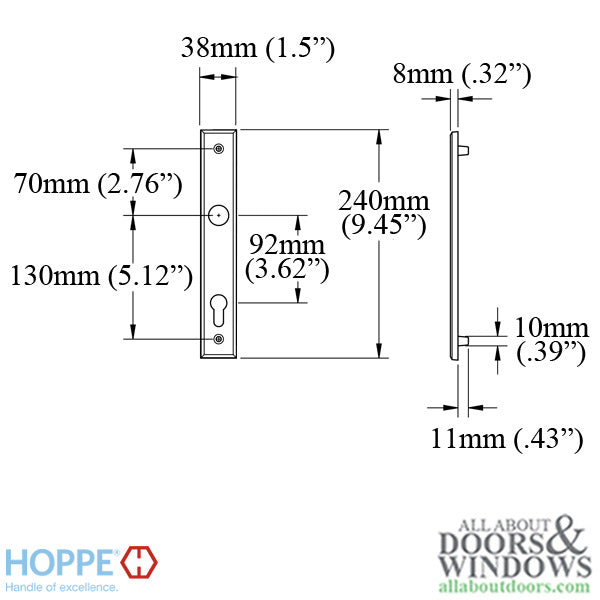 Hoppe Dallas Interior Backplate M2161N – 92mm PZ, Matte Black