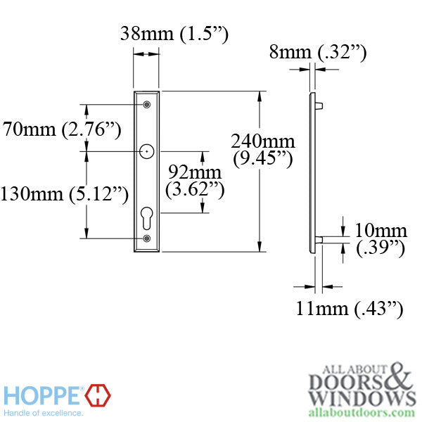 Hoppe Dallas Interior Backplate M2161N – 92mm PZ, Dark Bronze Metallic