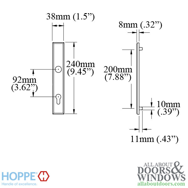 Hoppe Dallas Exterior Backplate for Active Handlesets – 92mm PZ, Dark Bronze Metallic