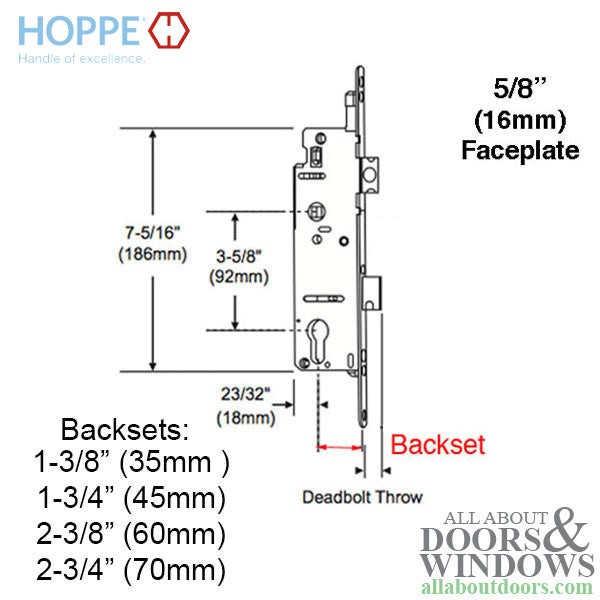 Hoppe HLS9000 Bottom Gear – 35mm Backset, 39-5/8" Handle Height, 1" Throw