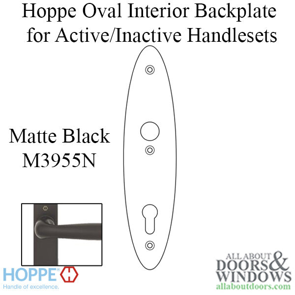 Hoppe Oval Interior Backplate M3955N – 92mm PZ, Matte Black