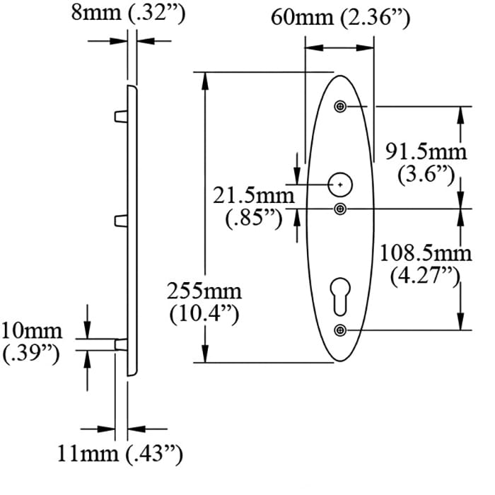 Hoppe Oval Interior Backplate M3955N – 92mm PZ, Matte Black