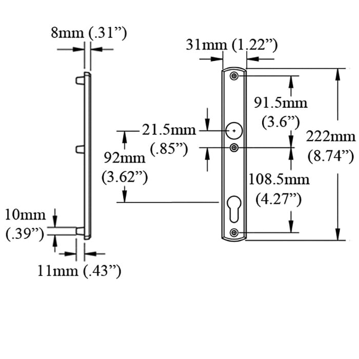 Hoppe Contemporary Interior Backplate M216N – 92mm PZ, Satin Nickel