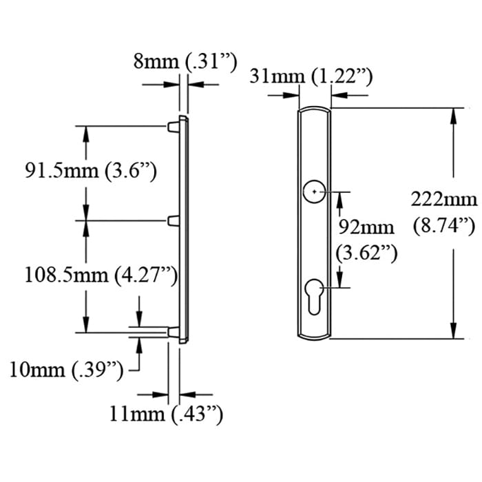Hoppe Contemporary Exterior Backplate M216N for Active Handlesets – 92mm PZ, Brushed Chrome
