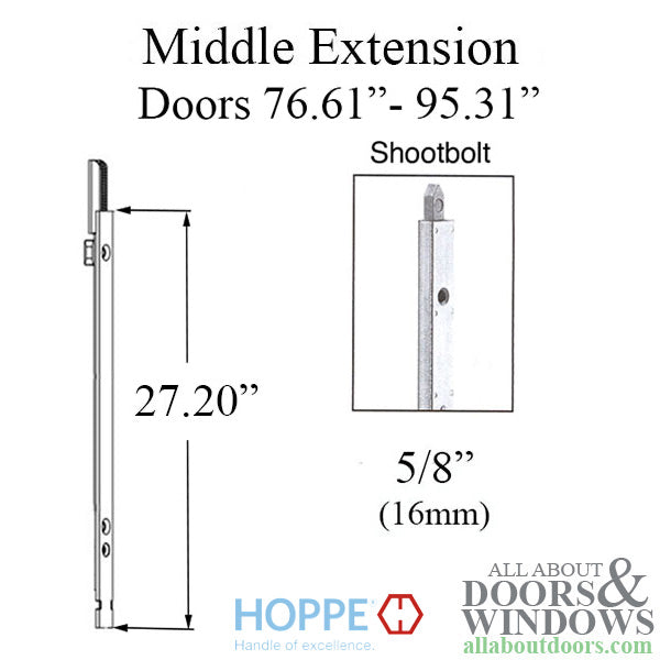 Hoppe Middle Extension for Active Shootbolt – 27.20" Length, 16mm Faceplate