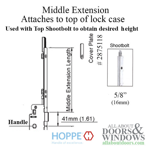 Hoppe Middle Extension for Active Shootbolt – 27.20" Length, 16mm Faceplate