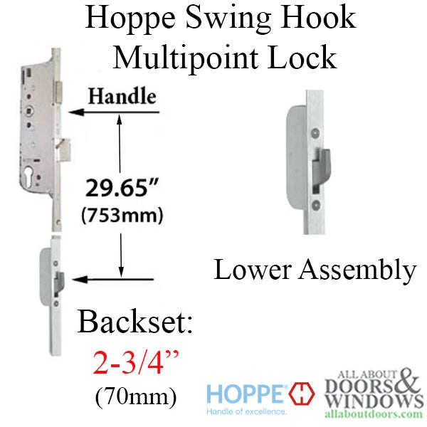 Hoppe Active Swing Hook Bottom Gear – 70mm Backset, 92mm PZ, 36" Handle Height