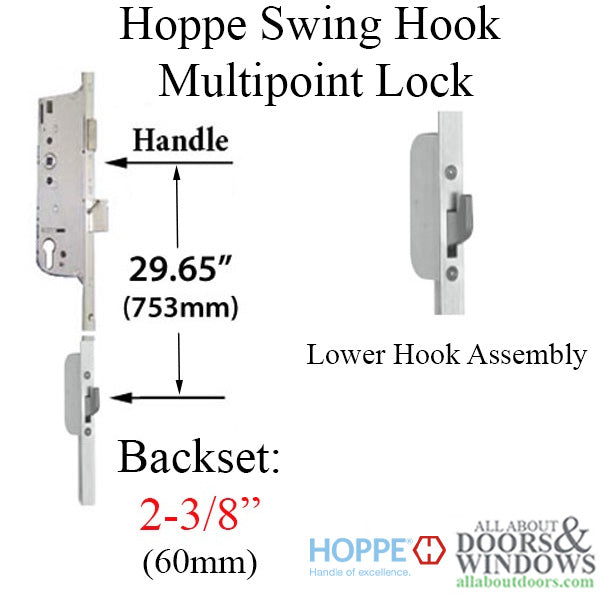 Hoppe Active Swing Hook Bottom Gear – 60mm Backset, 92mm PZ, 36" Handle Height